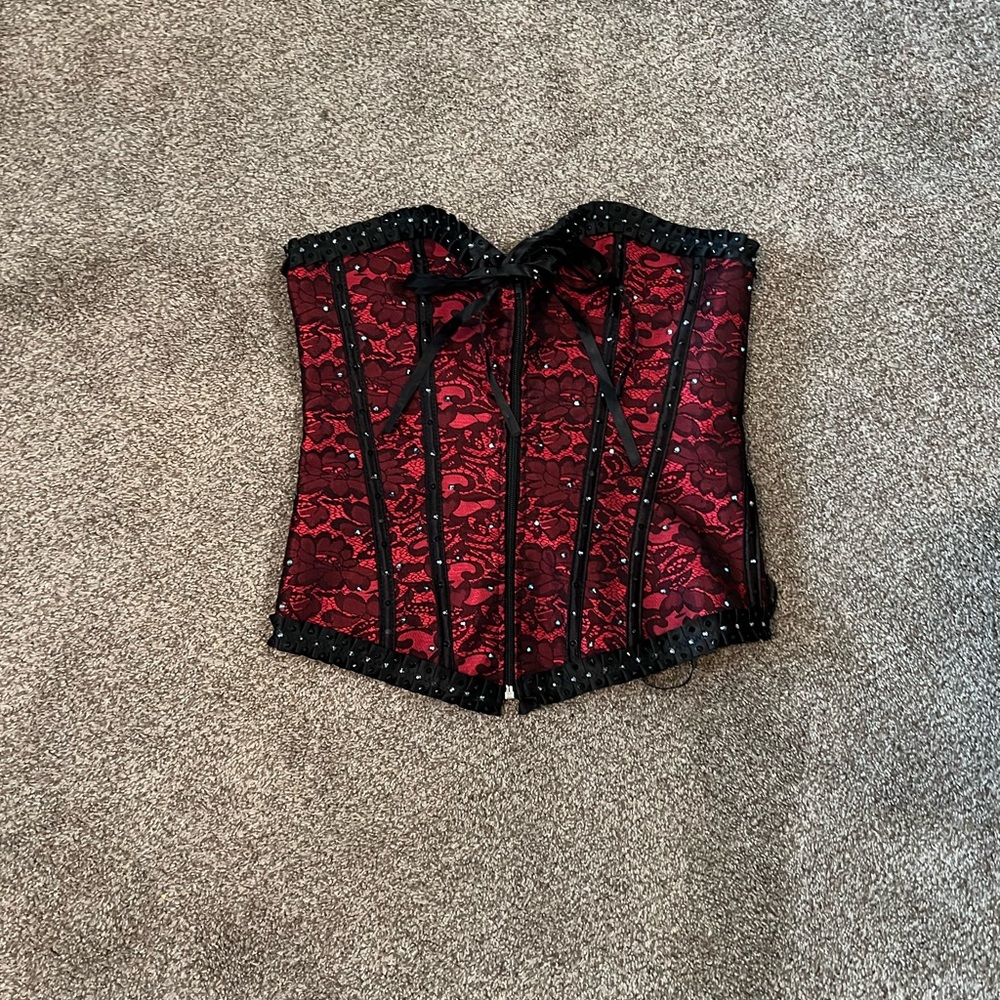 Women’s Rhinestoned Red Corset